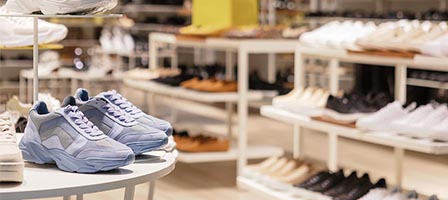 Sneakers displayed in a shoe store