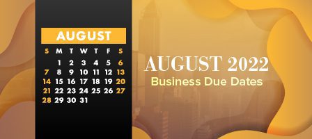 August 2022 calendar with business due dates