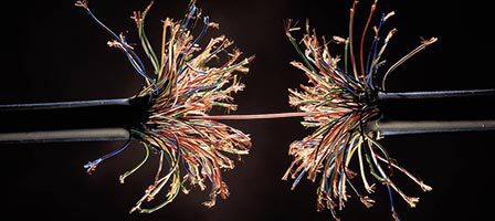 Close-up of frayed electrical cables