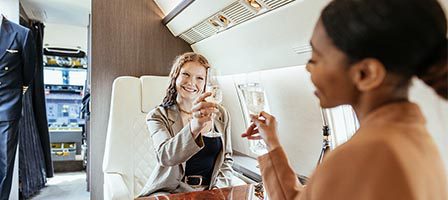 Luxury travel with champagne toast