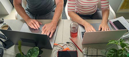 Shared workspace with laptops