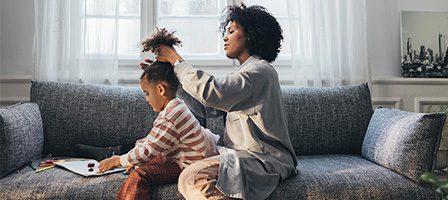 Family time on living room couch