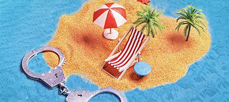 Island with handcuffs and beach chair