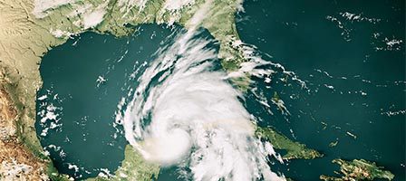 Aerial hurricane image over ocean and land