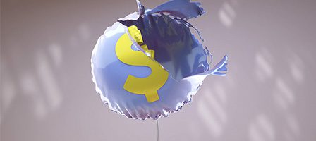 Popped dollar-themed balloon