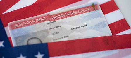 U.S. work permit on flag background