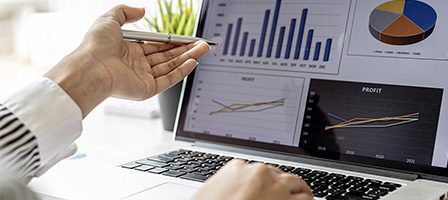 Analyzing data on a laptop screen