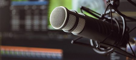 Professional podcast microphone close-up