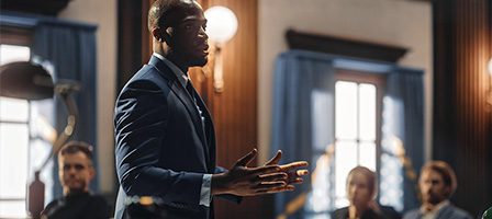 Confident speaker addressing audience