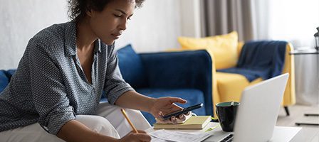 Woman working from home on laptop