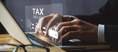 Tax refund process illustration on screen