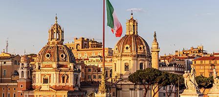Rome skyline with Italian flag
