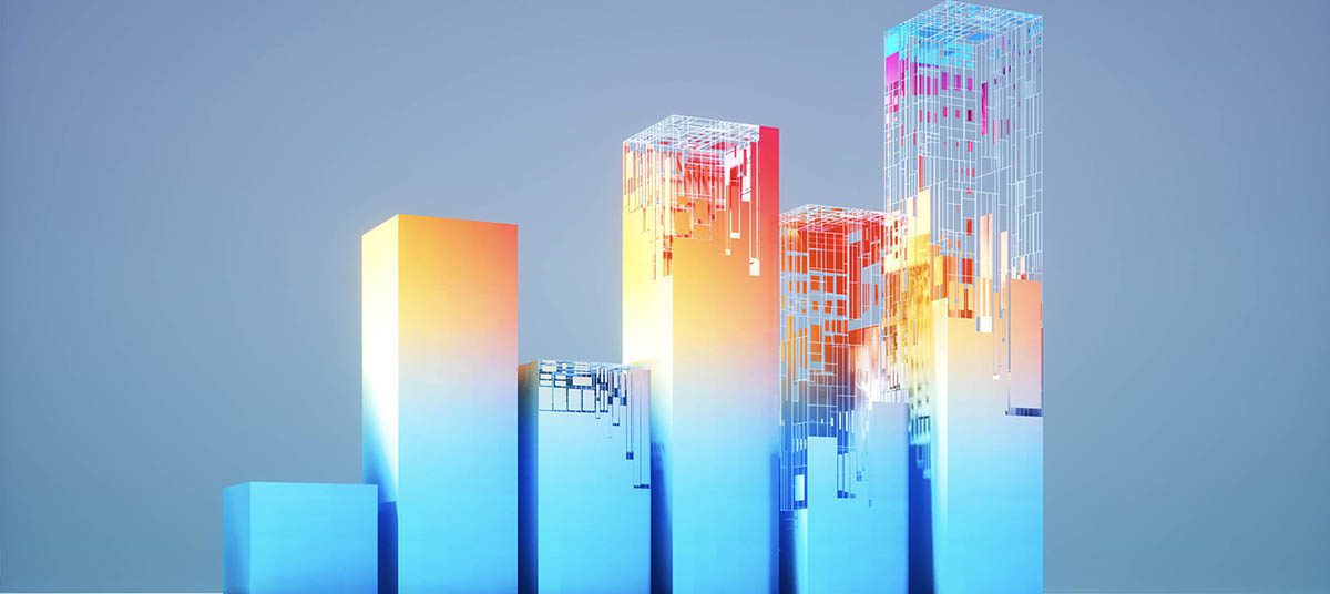 Digital cityscape with vibrant colors