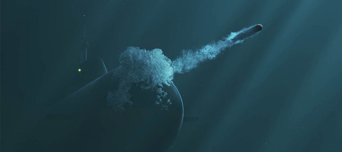 Submarine launching missile underwater