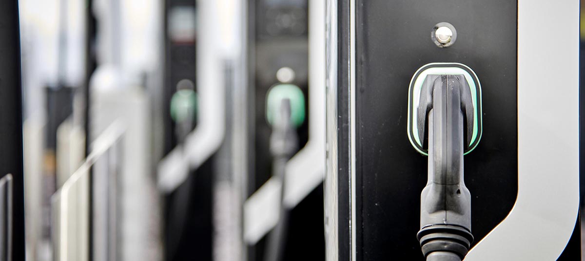 EV charging ports in a row