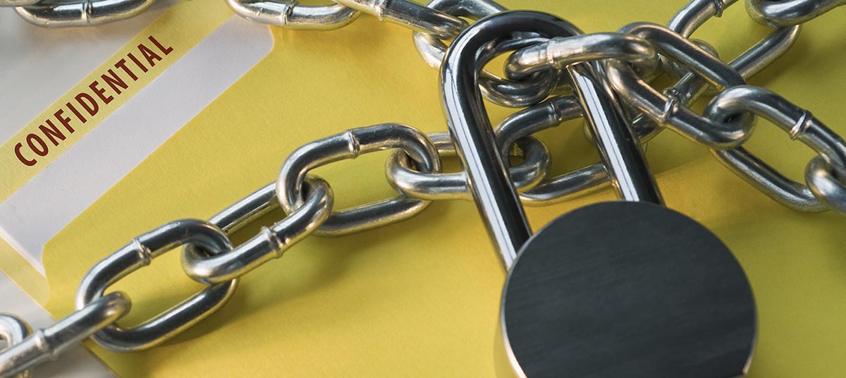 Secure document with padlock and chain