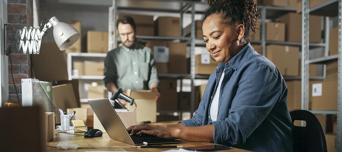 Office setup in a warehouse environment