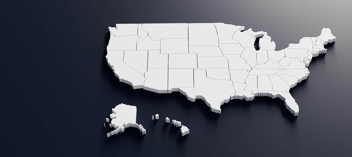 United States map on dark background