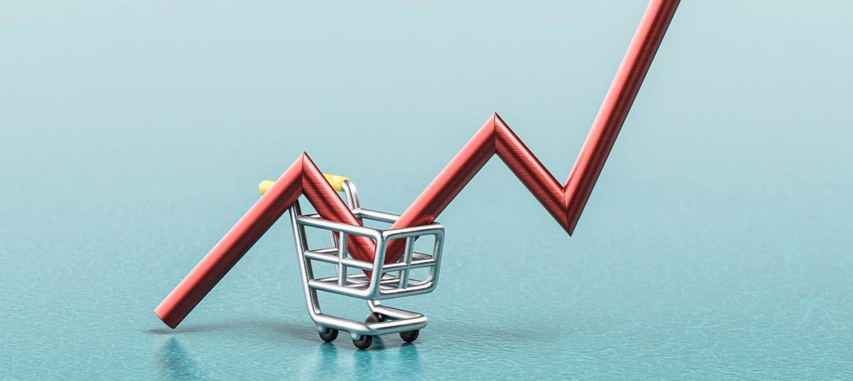 Shopping cart with rising graph