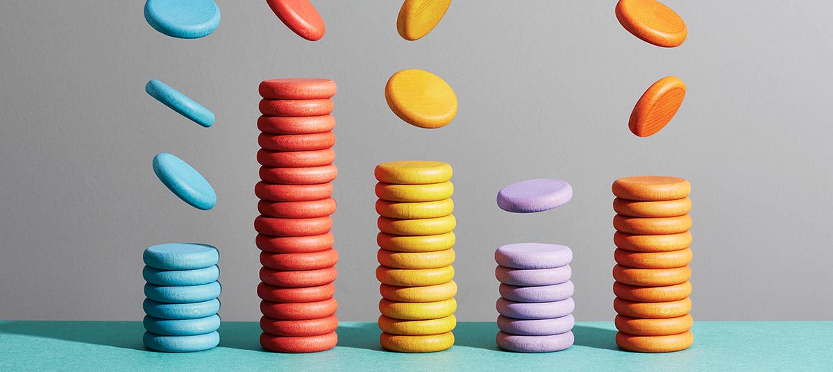 Vibrant coin stacks with airborne discs