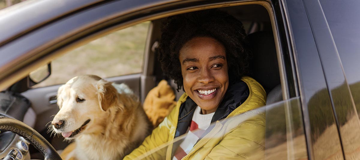 Happy road trip with pet dog