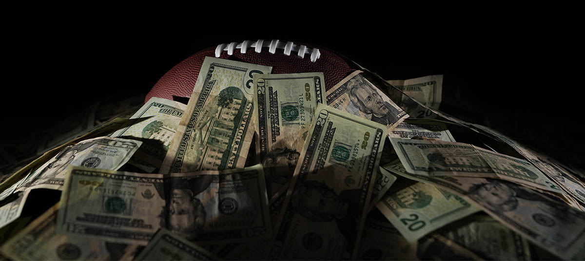 American football with cash overlay