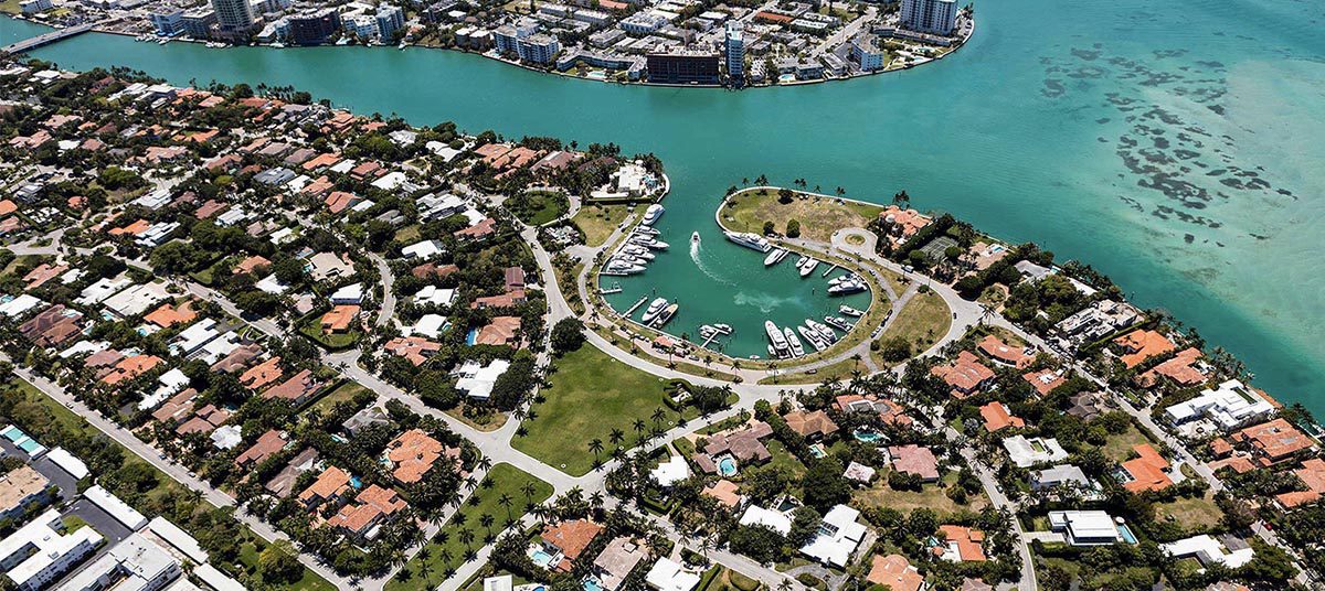 Coastal community with marina and homes