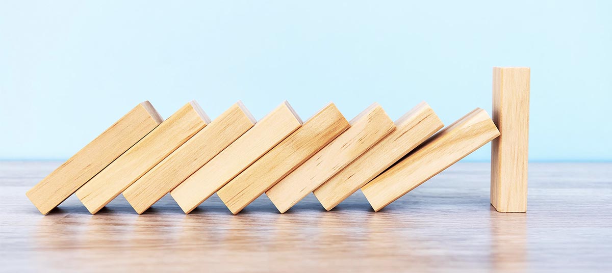 Domino effect with wooden pieces