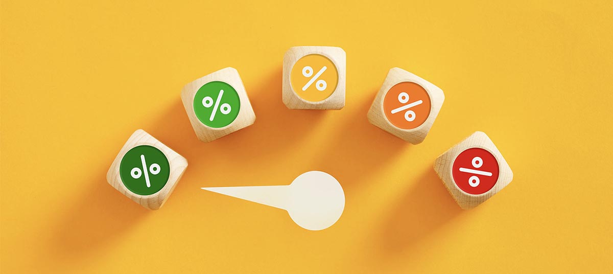 Percentage meter concept with colored dice