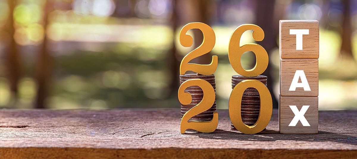 Coins and blocks with 2026 tax text