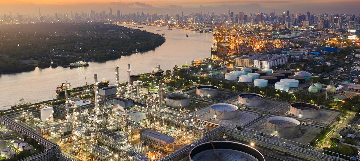 Aerial view of large industrial facility