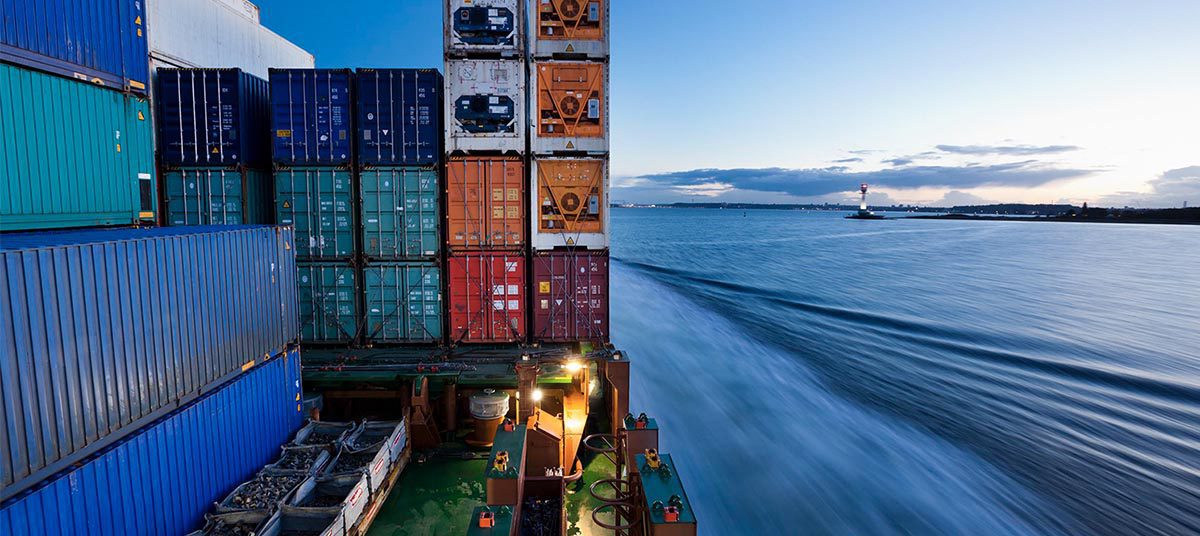 Shipping containers stacked on a vessel