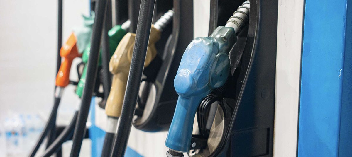 Gasoline pump handles at a station