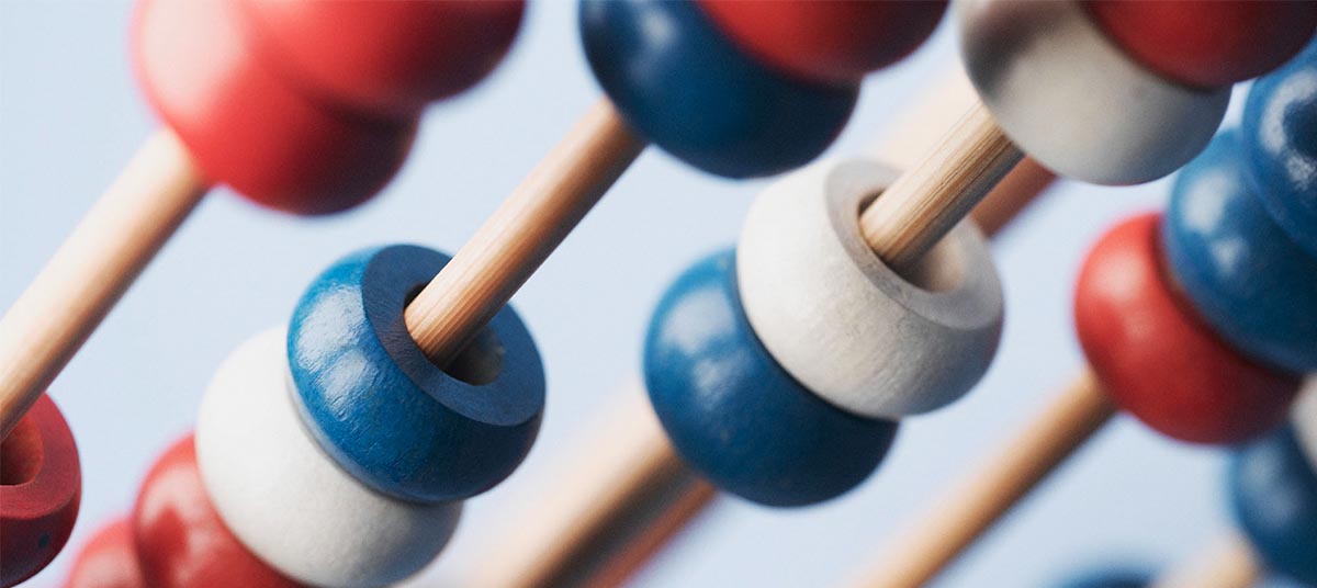 Red, blue, white abacus beads