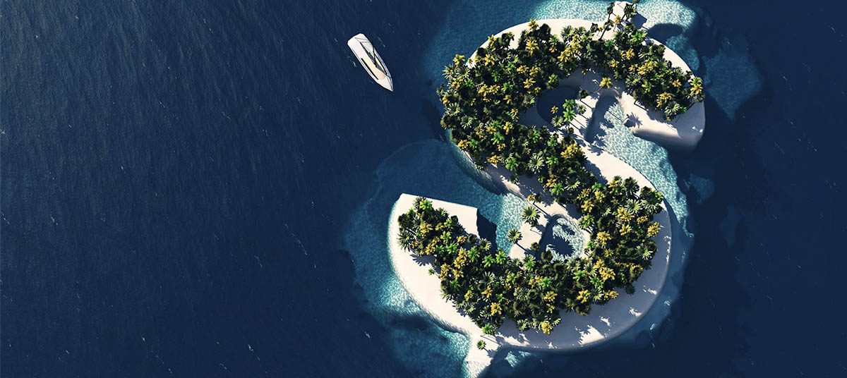 Dollar-shaped island in the ocean