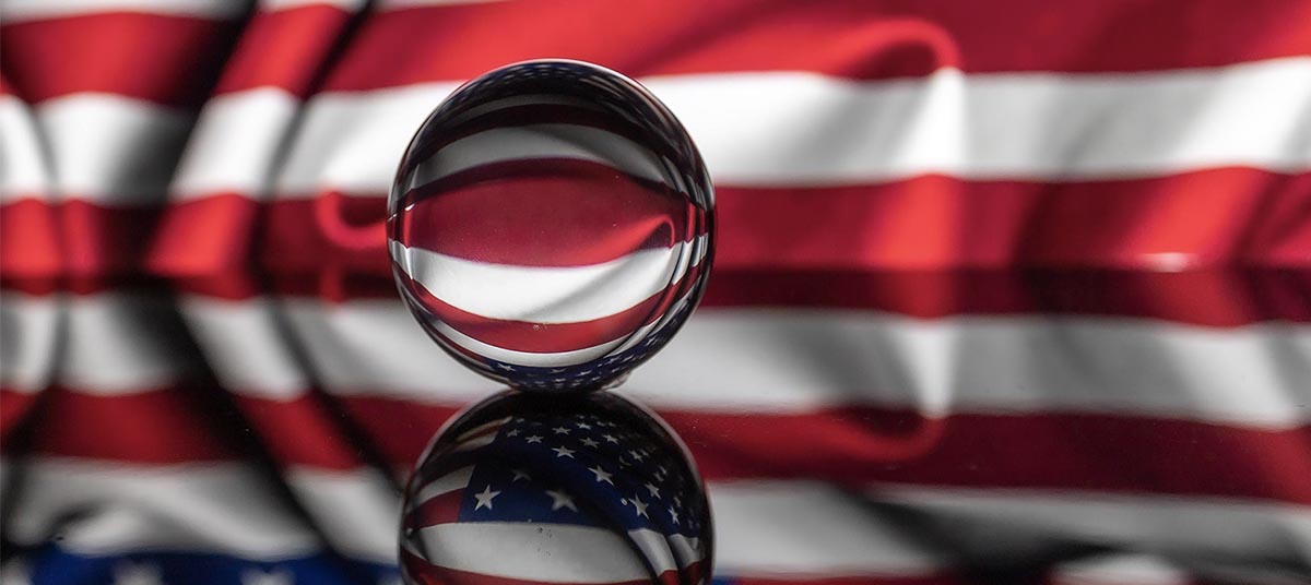 Crystal ball capturing American flag design
