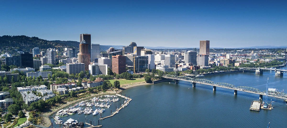 Aerial view of urban waterfront