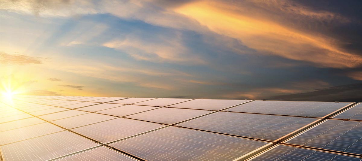 Solar panels at sunset