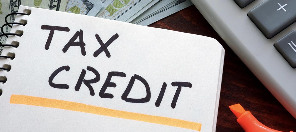Notebook with tax credit text