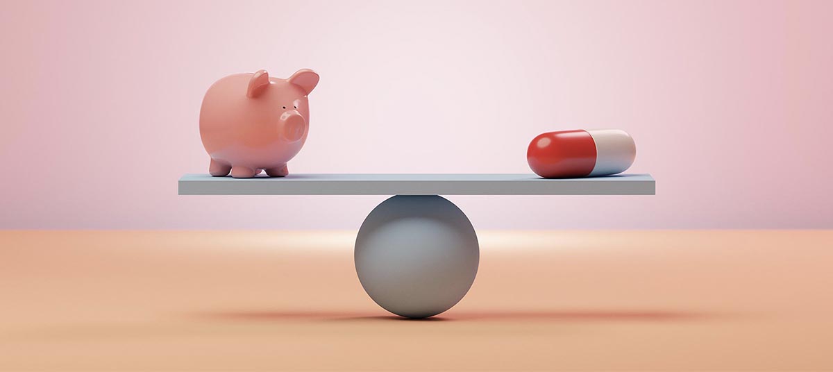 Balancing money and medication symbol