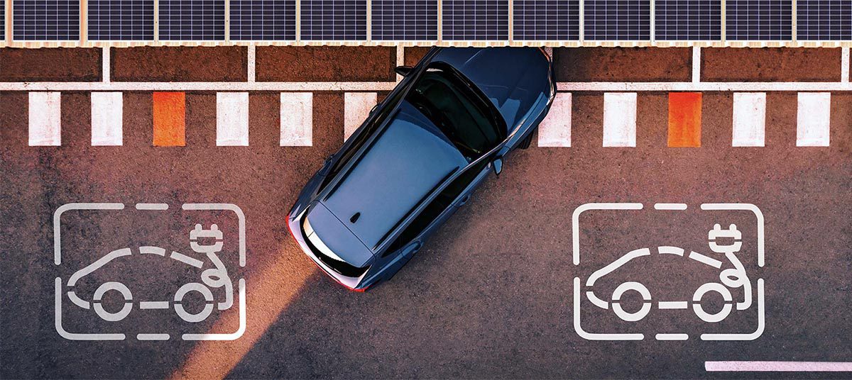 Electric car at solar charging station