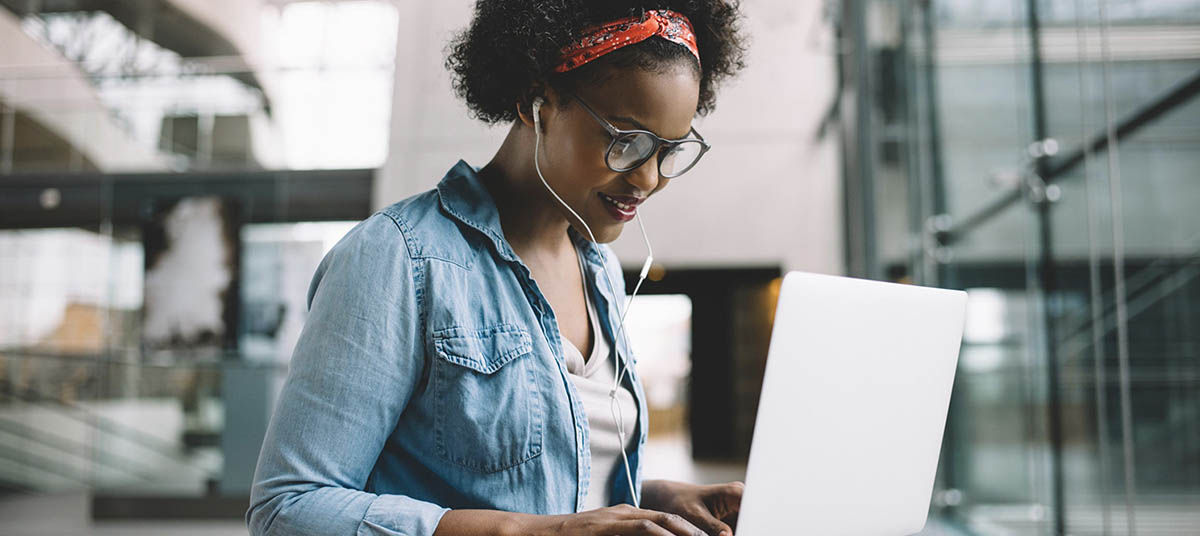 Woman focused on computer work