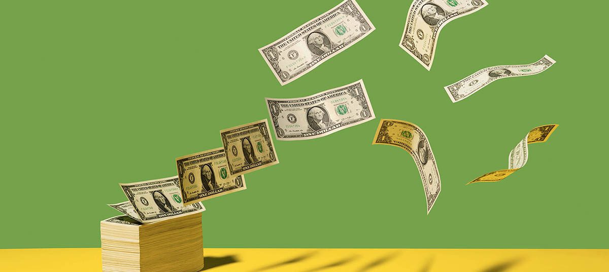 Cash escaping from a wooden box