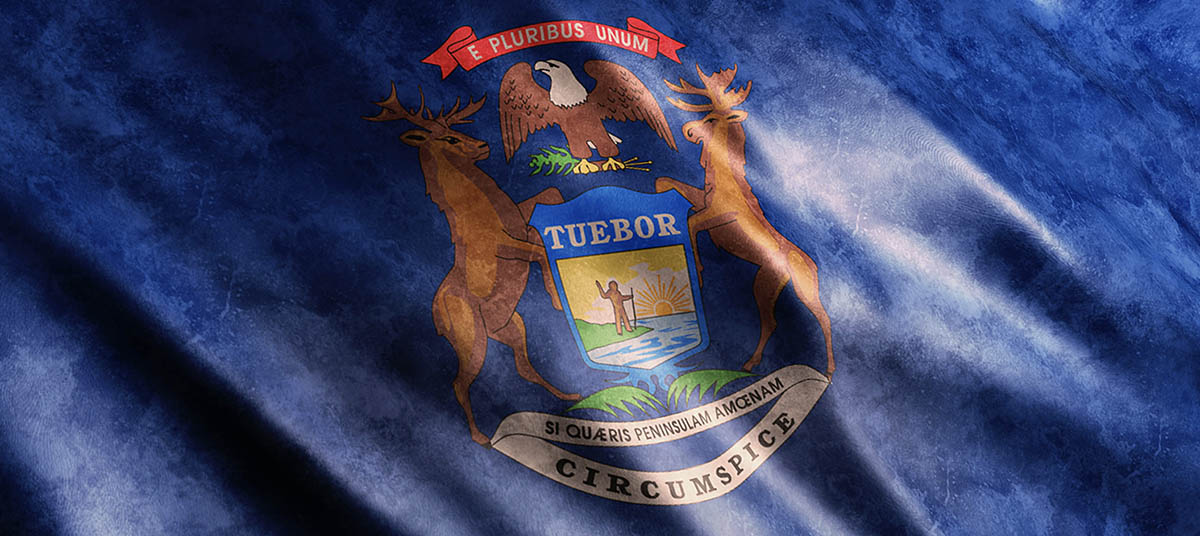 Michigan state flag with coat of arms