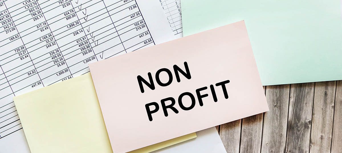 Non-profit sign with documents