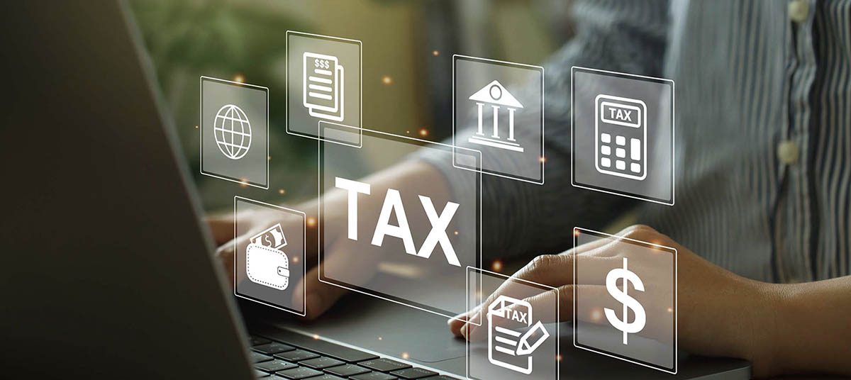 Digital tax concept with virtual interface