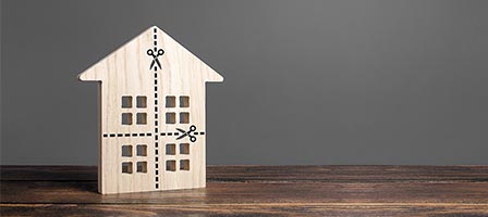 Wooden house with cut lines