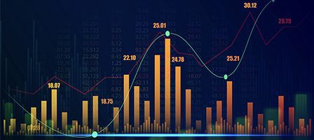 Bar and line graph on dark background