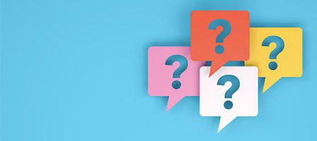 Colorful question marks on speech bubbles