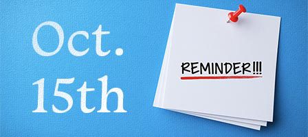 Sticky note on October 15th reminder